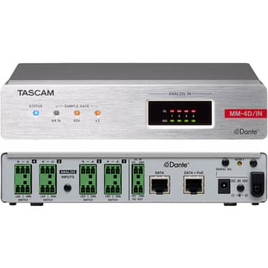 TASCAM MM-4D/IN-E 4-Channel Mic/Line Input Dante Converter with Built-In DSP Mixer